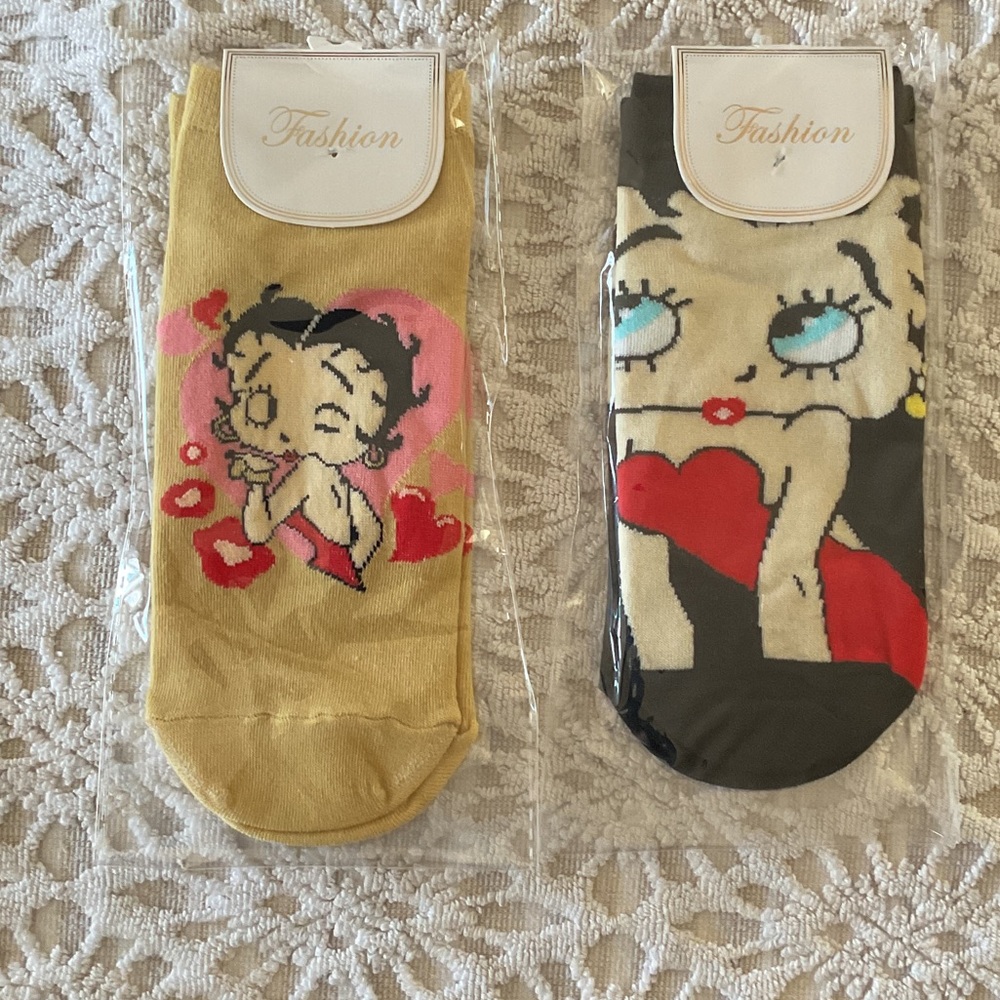 Betty Boop (2prs) Yellow/Black Socks